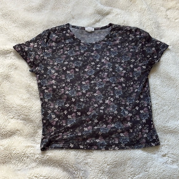 Garage Floral Mesh Top – Size Medium | Y2K Clubwear | Sheer Layering Essential | - Picture 2 of 4